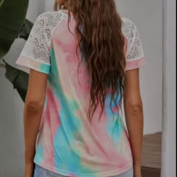 Bright Tie-dye Crochet Raglan Tee - Picture 2 of 12